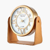 Tan Leather and Antique Brass Metal Table Clock