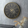 Black and Champagne Gold Wood Working Cog Wall Clock