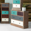 Loft Blue Multicoloured Pine Wood 4 Drawer Unit