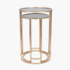 Veneziano S/2 Antique Gold Metal and Black Glass Side Tables