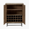 Marca Sand Wash Acacia Wood and Black Metal 2 Door Bar Cabinet