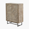 Marca Sand Wash Acacia Wood and Black Metal 2 Door Bar Cabinet