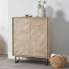 Marca Sand Wash Acacia Wood and Black Metal 2 Door Bar Cabinet