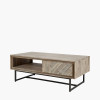 Marca Sand Wash Acacia Wood and Black Metal 2 Drawer Coffee Table