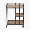 Gallery Natural Wood Veneer and Black Metal Bar Trolley