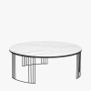 Atri White Marble Veneer and Black Metal Coffee Table