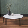 Atri White Marble Veneer and Black Metal Coffee Table