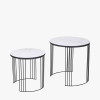 Atri S/2 White Marble Veneer and Black Metal Side Tables