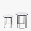 Atri S/2 White Marble Veneer and Black Metal Side Tables