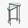 Marazzi S/2 Bevelled Glass and Black Metal Half Moon Side Tables