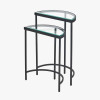 Marazzi S/2 Bevelled Glass and Black Metal Half Moon Side Tables