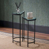 Marazzi S/2 Bevelled Glass and Black Metal Half Moon Side Tables