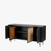 Fiji Black Acacia Wood and Natural Rattan 4 Door Sideboard