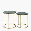 Milly S/2 Green Marble and Gold Metal Side Tables