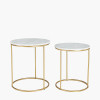 Milly S/2 White Marble and Gold Metal Side Tables