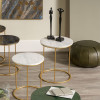 Milly S/2 White Marble and Gold Metal Side Tables