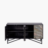 Verde Black Mango Wood and Stone Veneer 4 Door Sideboard