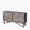 Verde Black Mango Wood and Stone Veneer 4 Door Sideboard