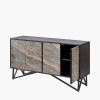 Verde Black Mango Wood and Stone Veneer 4 Door Sideboard