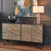 Verde Black Mango Wood and Stone Veneer 4 Door Sideboard