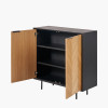 Hailee Black and Natural Chevron Oak and Pine Wood 2 Door Bar Cabinet