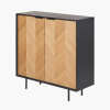 Hailee Black and Natural Chevron Oak and Pine Wood 2 Door Bar Cabinet