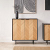 Hailee Black and Natural Chevron Oak and Pine Wood 2 Door Bar Cabinet