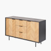 Hailee Black and Natural Chevron Oak and Pine Wood 2 Door 3 Drawer Sideboard