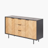 Hailee Black and Natural Chevron Oak and Pine Wood 2 Door 3 Drawer Sideboard