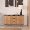 Hailee Black and Natural Chevron Oak and Pine Wood 2 Door 3 Drawer Sideboard