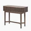 Raie Dark Brown Ribbed Oak and Pine Wood 2 Drawer Console Table