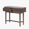 Raie Dark Brown Ribbed Oak and Pine Wood 2 Drawer Console Table