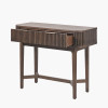 Raie Dark Brown Ribbed Oak and Pine Wood 2 Drawer Console Table