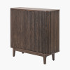 Raie Dark Brown Ribbed Oak and Pine Wood 2 Door Bar Cabinet