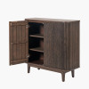 Raie Dark Brown Ribbed Oak and Pine Wood 2 Door Bar Cabinet