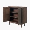 Raie Dark Brown Ribbed Oak and Pine Wood 2 Door Bar Cabinet