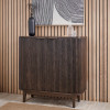 Raie Dark Brown Ribbed Oak and Pine Wood 2 Door Bar Cabinet