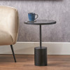 Enzo Black Marble and Black Metal Cylinder Base Side Table