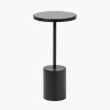 Enzo Black Marble and Black Metal Cylinder Base Tall Side Table