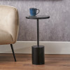 Enzo Black Marble and Black Metal Cylinder Base Tall Side Table