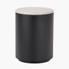 Remy White Marble Effect and Black Metal Storage Side Table