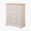 Fairford Parchment White Pine and Oak Wood 5 Drawer Unit