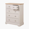 Fairford Parchment White Pine and Oak Wood 5 Drawer Unit