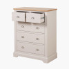 Fairford Parchment White Pine and Oak Wood 5 Drawer Unit