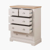 Fairford Parchment White Pine and Oak Wood 5 Drawer Unit