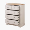 Fairford Parchment White Pine and Oak Wood 5 Drawer Unit