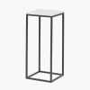 Kalani White Marble and Black Metal Tall Square Side Table