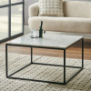 Kalani White Marble and Black Metal Square Coffee Table