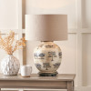 Guinea Fowl Large Glass Table Lamp Base with Henry 40cm Taupe Handloom Cylinder Lampshade