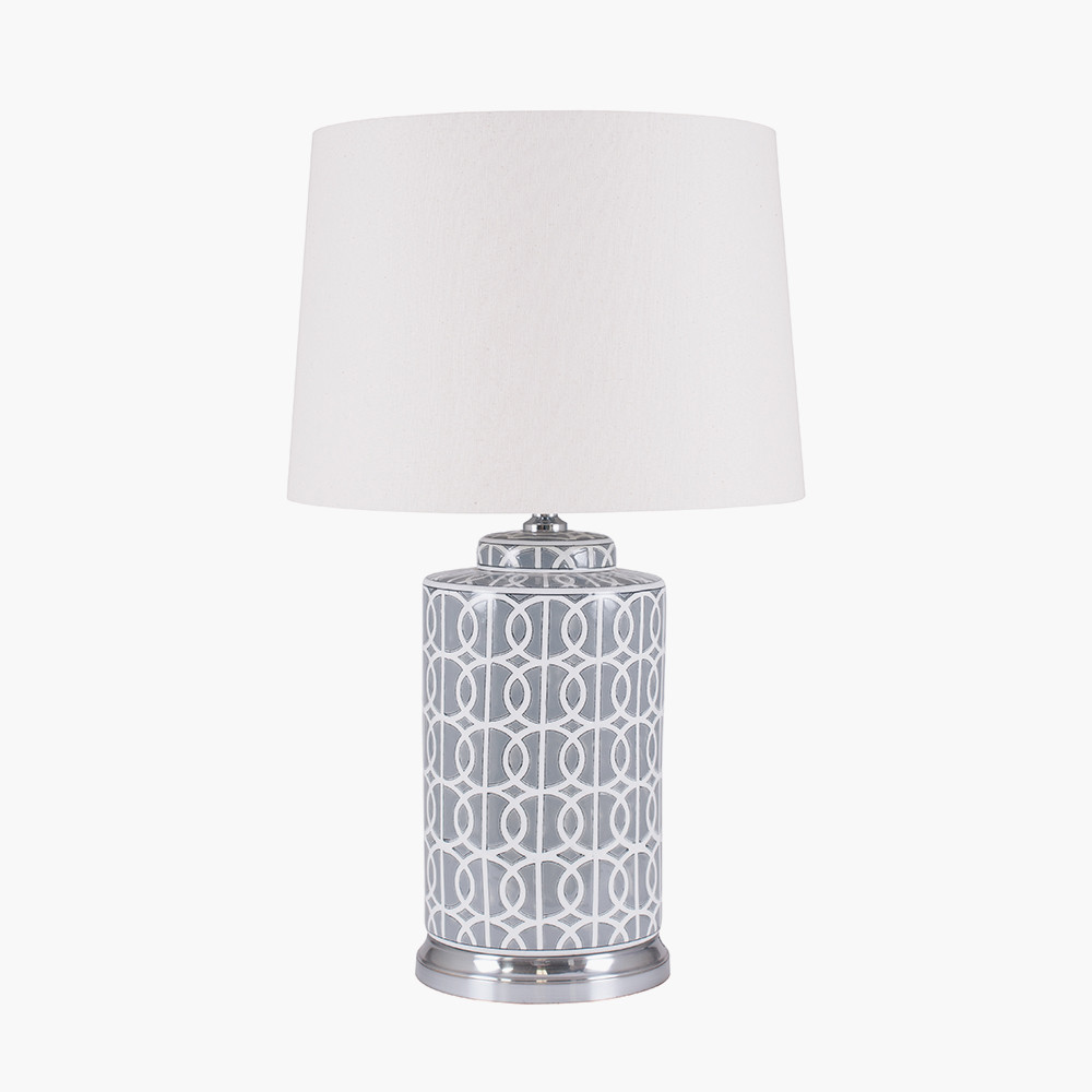 Aris Tall Grey and White Geo Pattern Table Lamp - Picture 1 of 1
